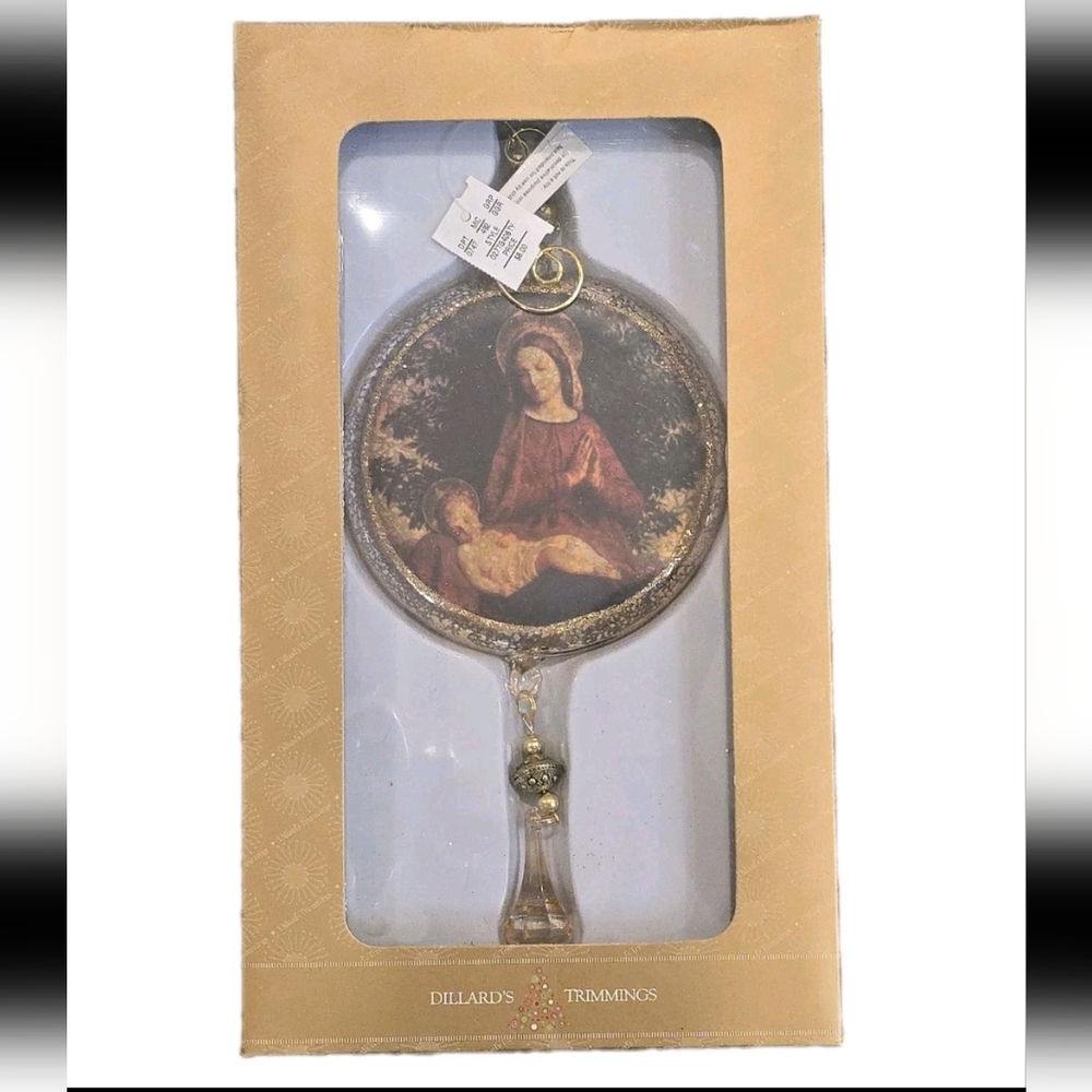 Vintage Dillard's Trimmings Christmas Holiday Glass Ornaments Mary And Jesus